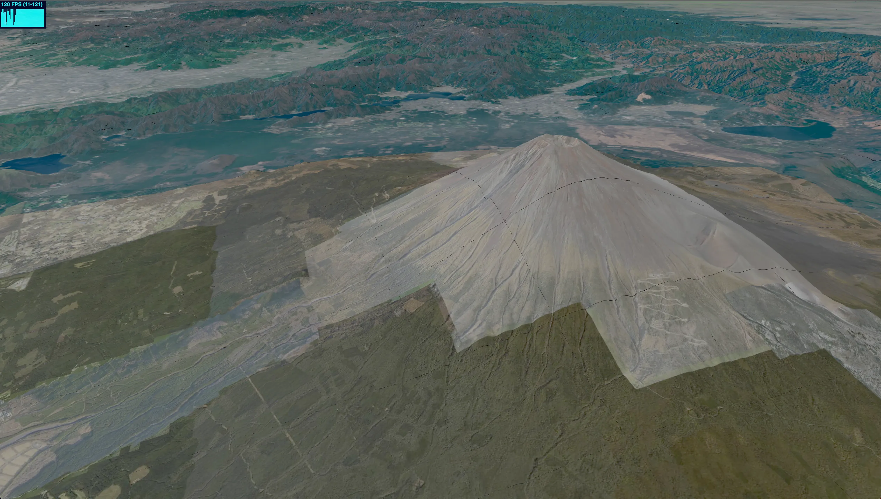 In the developing map engine, "GSI seamless map tiles" and "GSI elevation tiles" are used to render terrain.