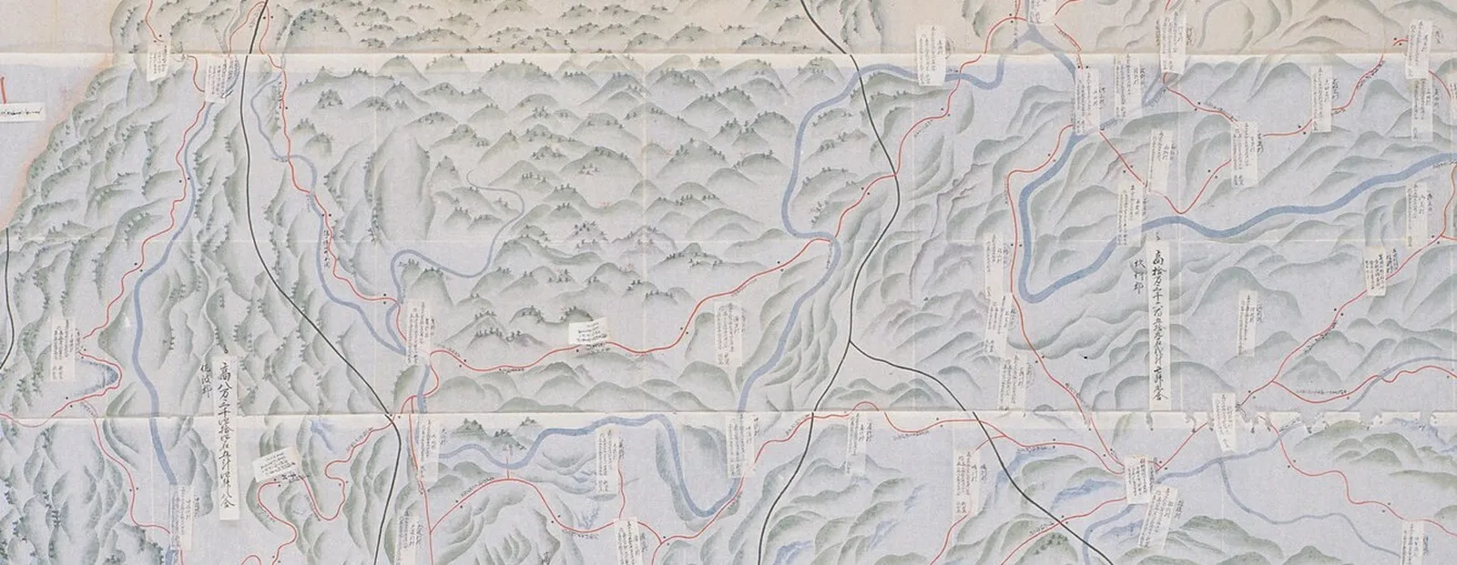 The Tenpo provincial map of Suō. The brushwork changes from mountain to mountain — Yamaguchi Prefectural Archives, public domain